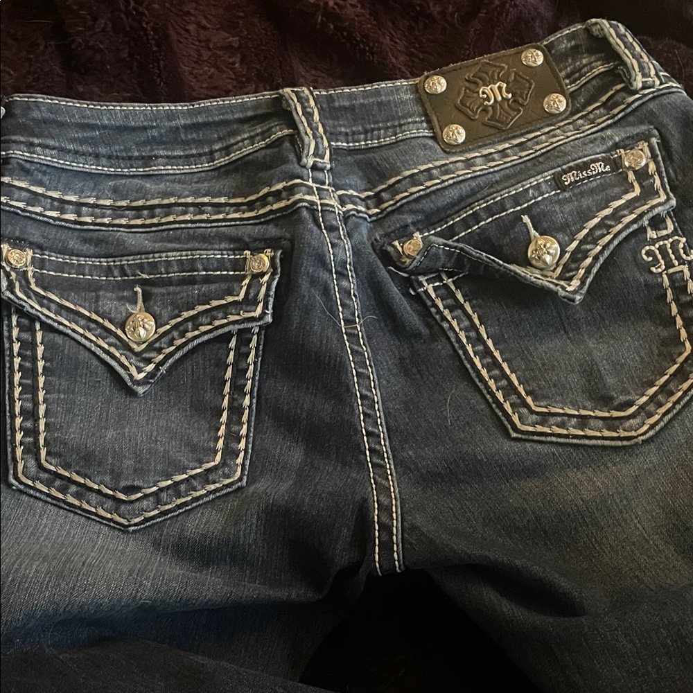 Miss Me Dark Blue Boot Cut Jeans with Embroidered Back Pockets